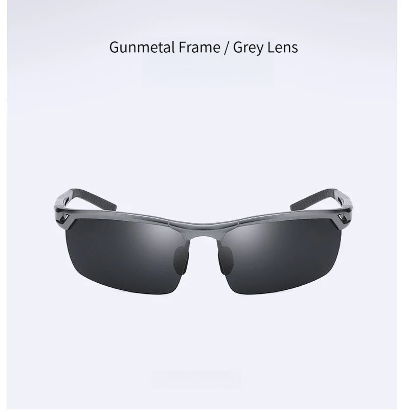 Men’s Polarized Half-Rim Aluminum-Magnesium Sunglasses