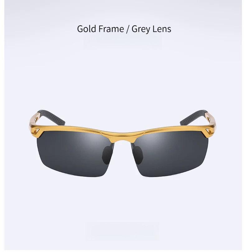 Men’s Polarized Half-Rim Aluminum-Magnesium Sunglasses