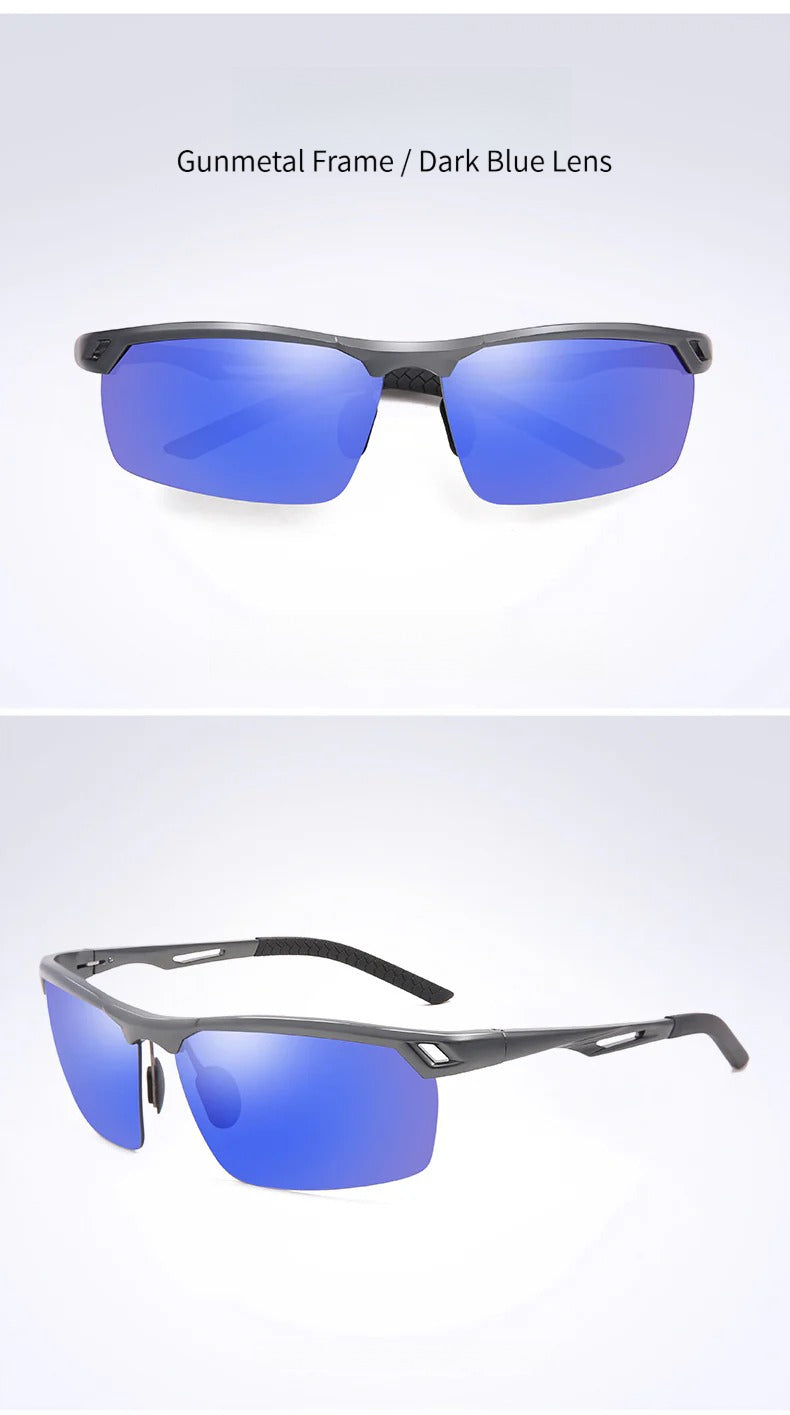 Men’s Polarized Half-Rim Aluminum-Magnesium Sunglasses