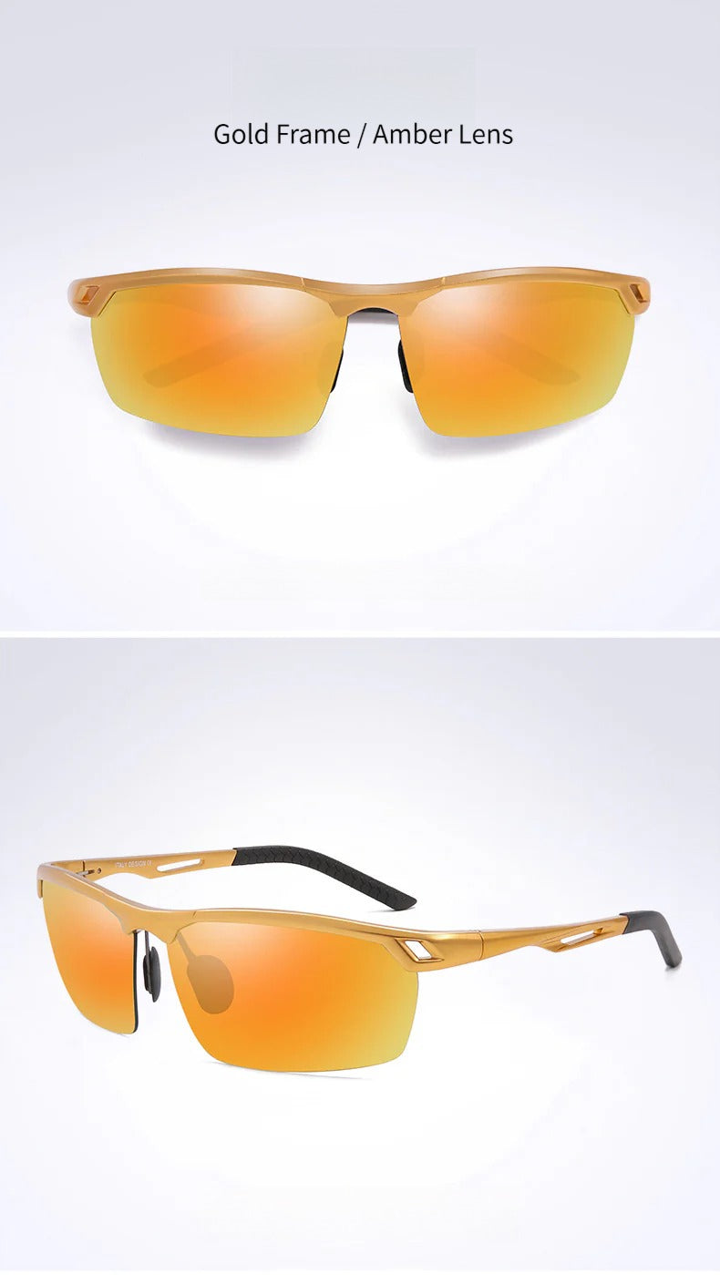 Men’s Polarized Half-Rim Aluminum-Magnesium Sunglasses