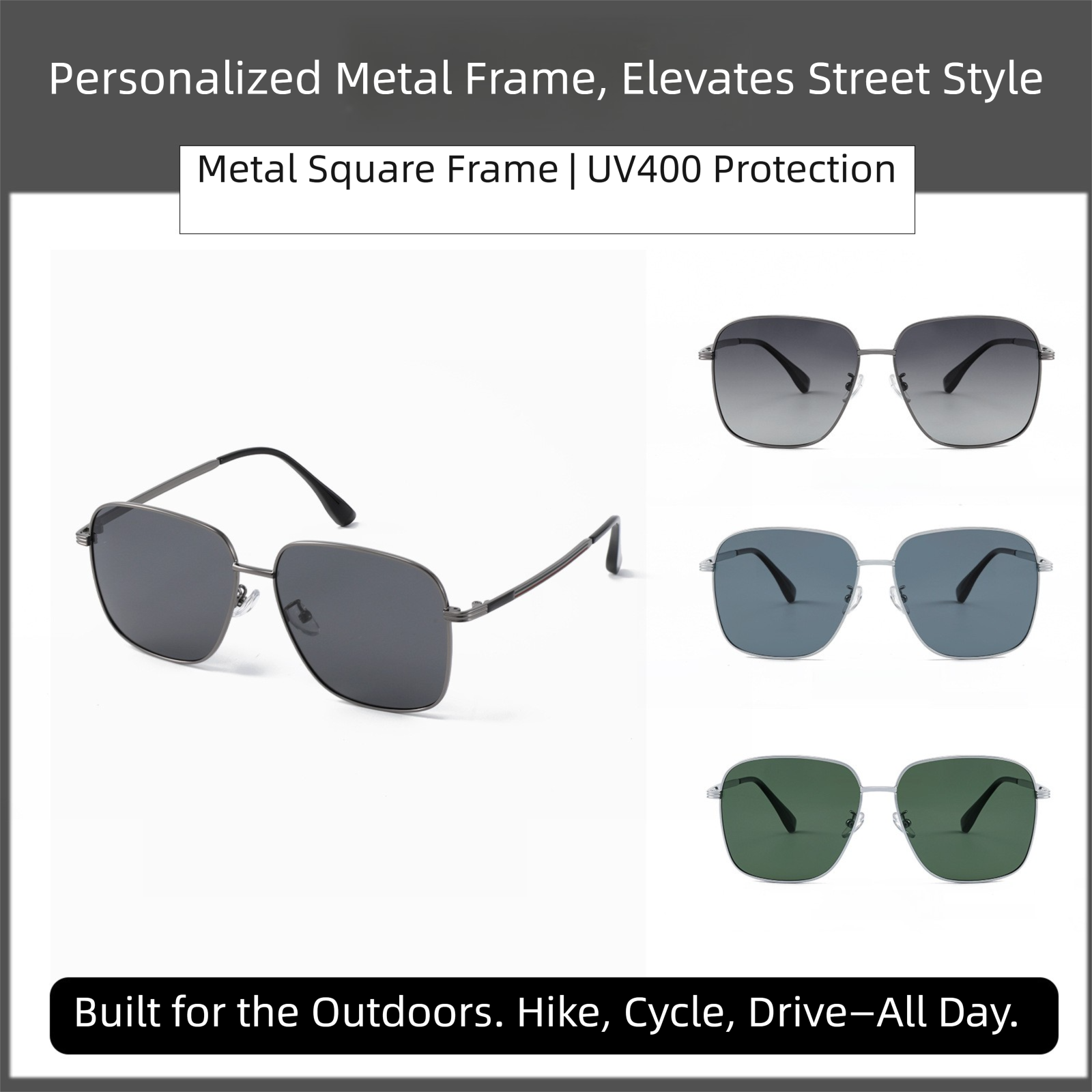 Vintage Polarized Square Sunglasses for Men – Lightweight Metal Frame UV400 Eyewear
