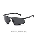 AvilaDubee AD8803 unisex outdoor sport sunglasses variant, gloss black aerospace aluminum-magnesium half-rim frame dark grey UV400 polarized anti-glare lenses white background studio photo for driving fishing cycling