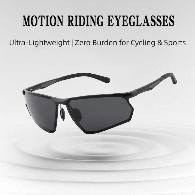 AvilaDubee AD8803 unisex sport riding polarized sunglasses, aerospace aluminum-magnesium alloy black frame HD TAC UV400 anti-glare dark grey lenses white background main photo for cycling driving fishing hiking