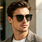 AvilaDubee DB7242 oversized cat eye sunglasses for men, lightweight matte stainless steel frame classic grey UV400 gradient nylon lenses, elegant business street fashion lifestyle photo for driving travel daily wear