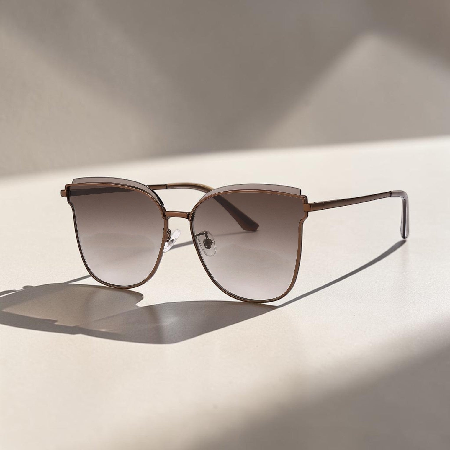 Warm amber brown stainless steel frame AvilaDubee DB7242 cat eye sunglasses, natural tea tint gradient UV400 nylon lenses lightweight luxury eyewear for travel beach daily outfits