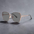 AvilaDubee DB7258 women oversized square sunglasses, lightweight rose gold stainless steel frame mist grey gradient UV400 nylon lenses white background main studio photo for vacation driving street fashion