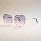 Soft flat lay studio image of AvilaDubee DB7258 rose gold metal square sunglasses, lavender pink gradient UV400 nylon lenses lightweight all-day comfort women daily eyewear