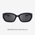 AvilaDubee JL8889 foldable unisex sport sunglasses variant, matte black flexible TR90 frame with dark grey UV400 polarized anti-glare lenses white background studio product image for running cycling