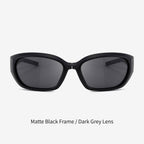 AvilaDubee JL8889 foldable unisex sport sunglasses variant, matte black flexible TR90 frame with dark grey UV400 polarized anti-glare lenses white background studio product image for running cycling