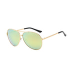 Single product shot of AvilaDubee P8009 gold metal aviator polarized sunglasses with gold-green mirror tint UV400 lenses plain white background studio photo