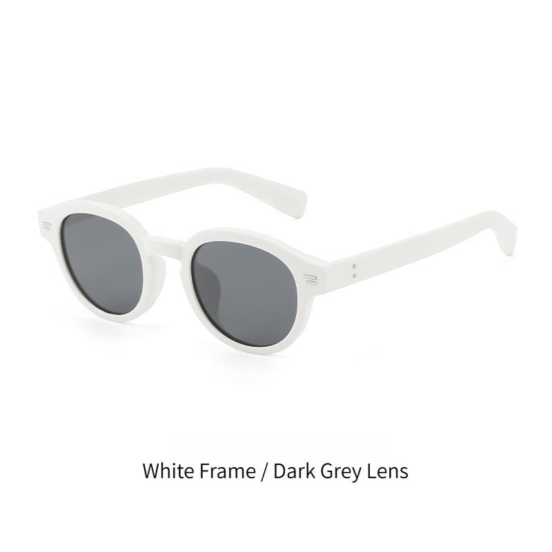 Matte white TR90 frame AvilaDubee TZ5108 retro round polarized sunglasses, dark grey anti-glare TAC UV400 lenses ergonomic no-slip temple design daily casual travel eyewear variant