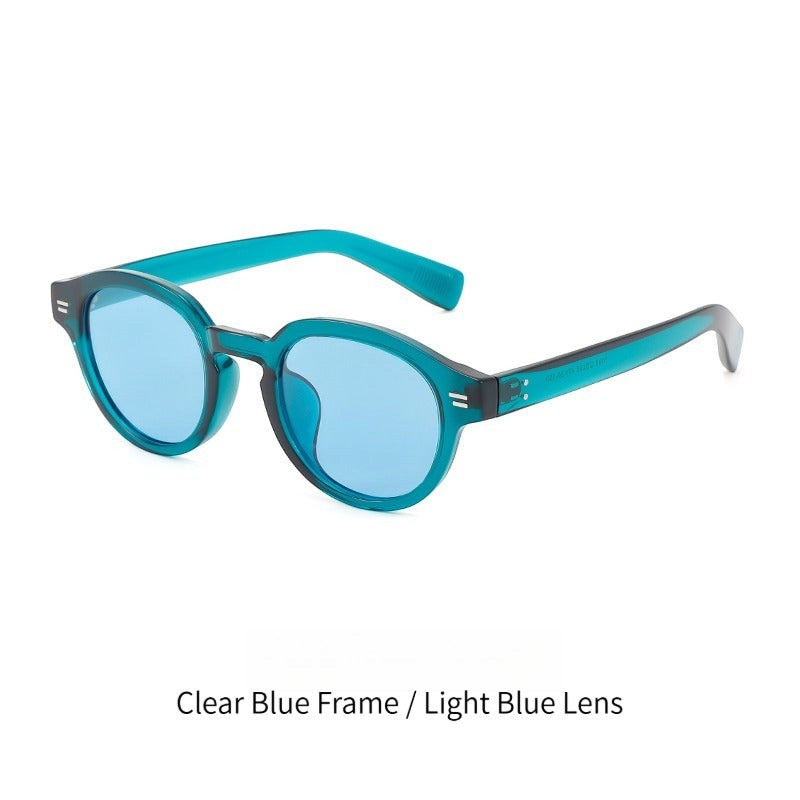 Transparent clear blue TR90 frame AvilaDubee TZ5108 vintage round polarized sunglasses, soft light blue tint UV400 lenses lightweight 20g unisex festival street fashion eyewear variant