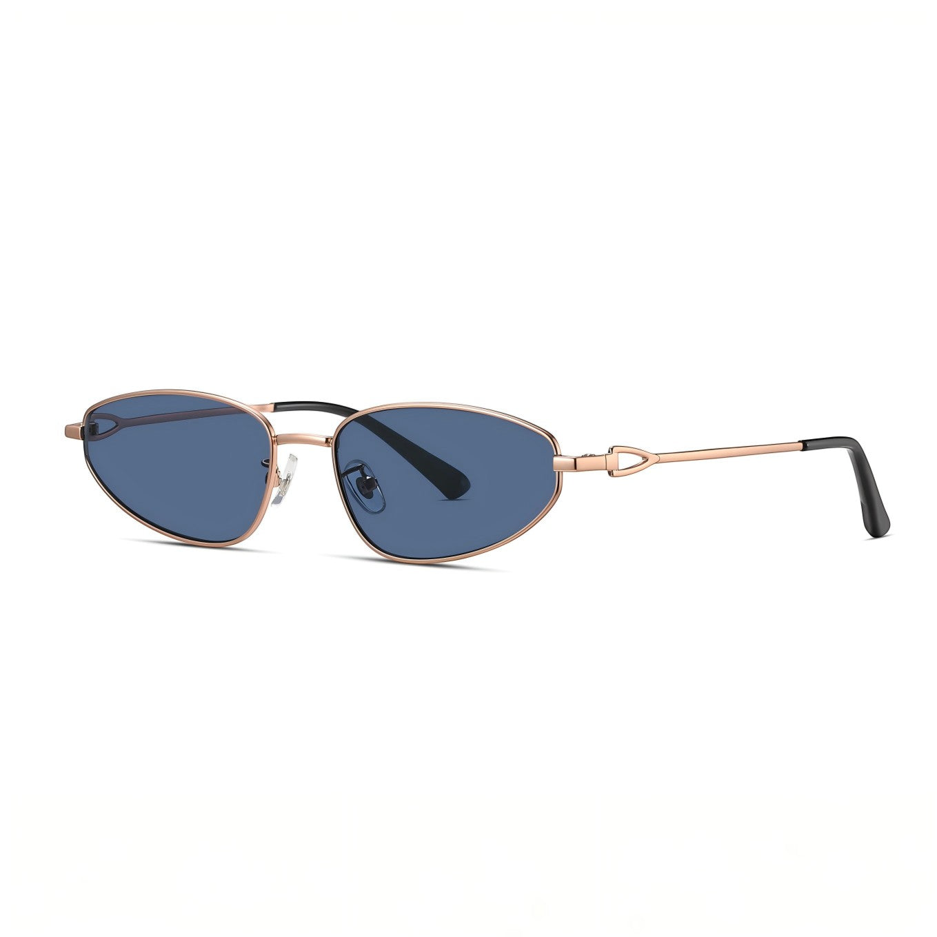 Warm light gold high-nickel copper alloy frame AvilaDubee slim oval retro sunglasses, deep blue UV protective nylon lenses small slim fit design trendy unisex travel streetwear eyewear variant