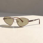 AvilaDubee unisex Y2K slim angular metal sunglasses, lightweight thin brown metal frame light brown UV protective lenses white background main studio photo for streetwear travel daily outfit photoshoots