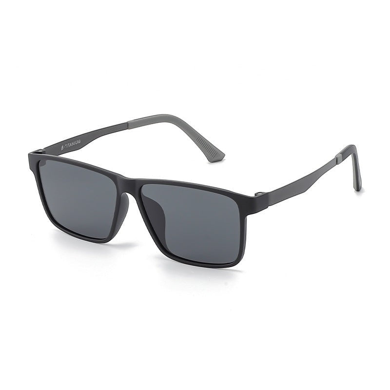 AvilaDubee YJ6660 lightweight β-titanium square polarized sunglasses for men, matte black plastic frame with flexible titanium temples, TAC UV400 anti-glare lenses white background main photo for business driving office wear