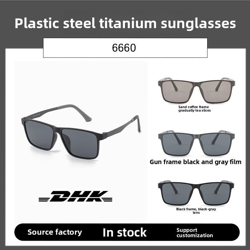 Collection banner of AvilaDubee YJ6660 men’s business titanium polarized sunglasses, shows 3 frame color variants, lightweight UV400 lenses for driving and daily formal wear
