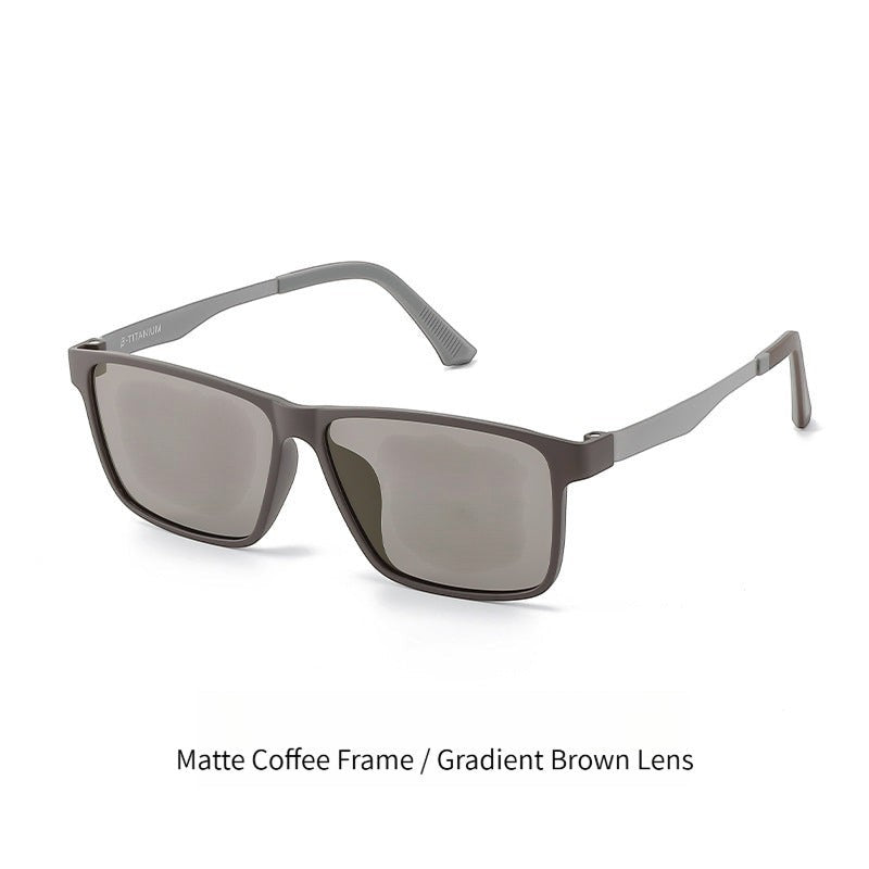 Soft matte coffee brown frame AvilaDubee YJ6660 business square sunglasses, gradient brown tint UV400 polarized lenses, ultra-light 18g titanium temples unisex casual formal eyewear