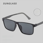 Side profile studio photo of AvilaDubee YJ6660 men’s business polarized sunglasses, ultra-light β-titanium anti-slip temple detail display on minimalist light grey background