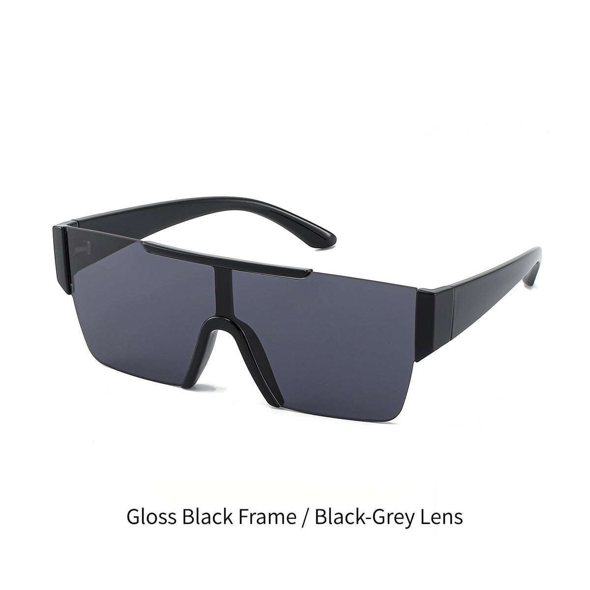 AvileDubee HB80385 variant futuristic shield sunglasses, glossy black TR90 full frame with solid black-grey polarized nylon UV400 lenses studio white background product image