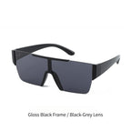 AvileDubee HB80385 variant futuristic shield sunglasses, glossy black TR90 full frame with solid black-grey polarized nylon UV400 lenses studio white background product image