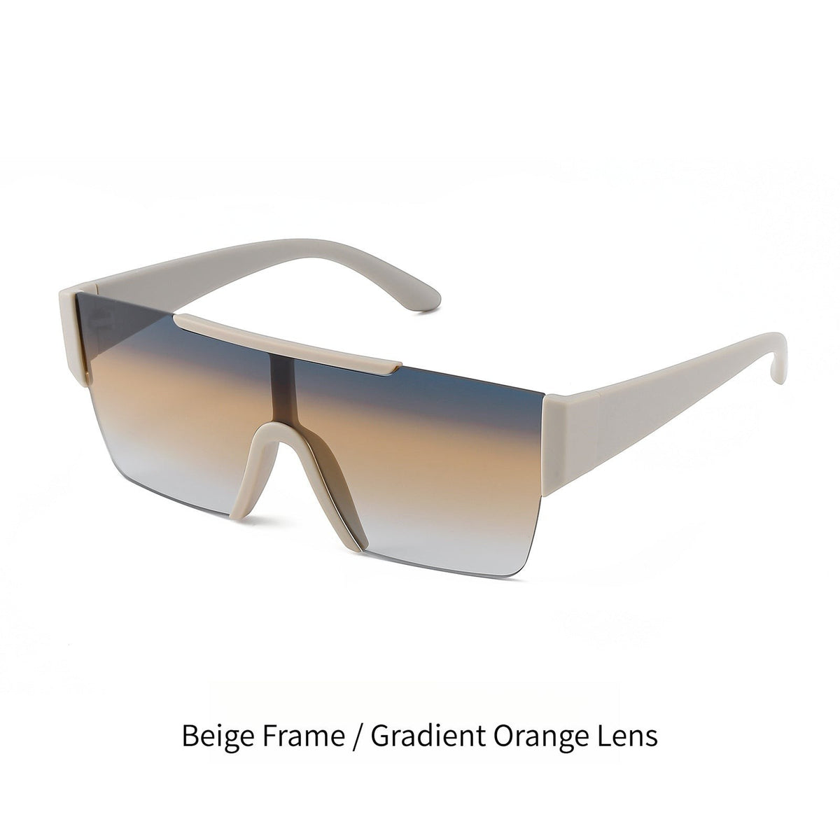 Soft beige matte TR90 frame AvileDubee HB80385 one-piece shield sunglasses, gradient orange sunset tint polarized UV400 lenses street fashion eyewear variant