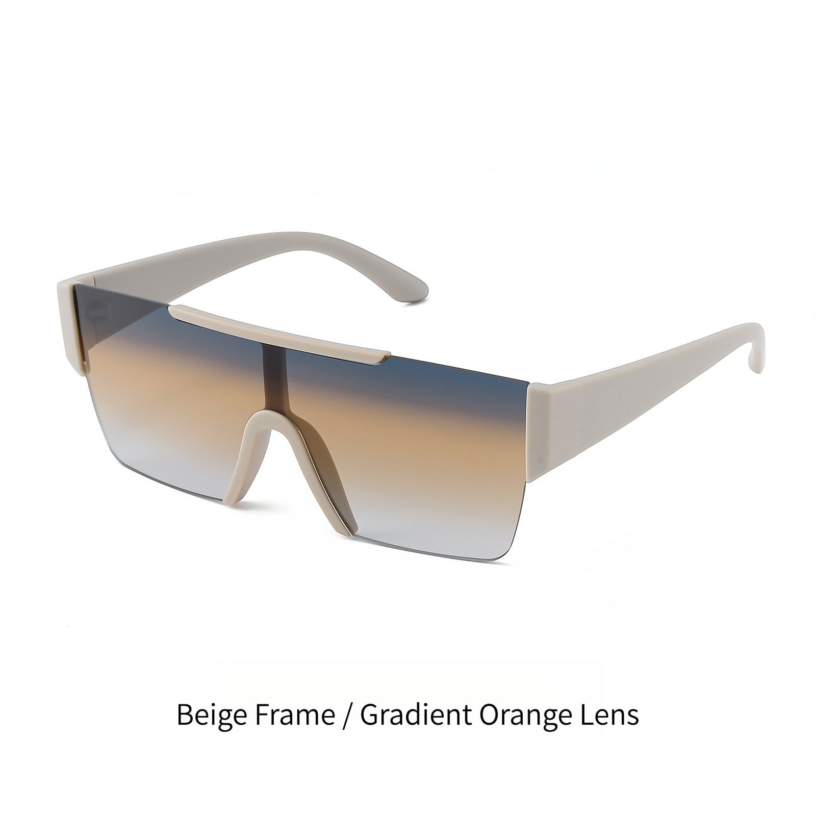 Soft beige matte TR90 frame AvileDubee HB80385 one-piece shield sunglasses, gradient orange sunset tint polarized UV400 lenses street fashion eyewear variant