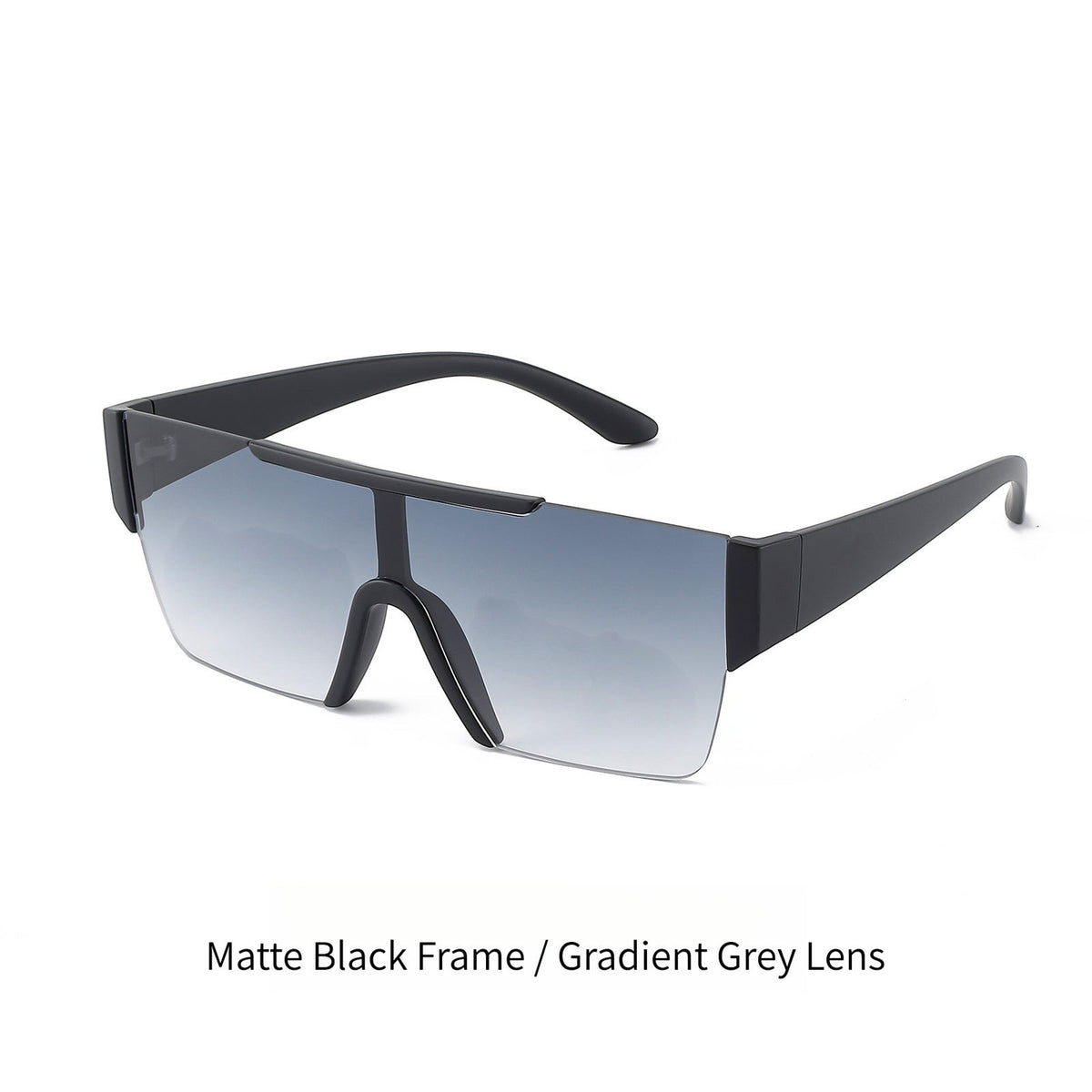Matte black wrap-around shield sunglasses AvileDubee HB80385 for men, gradient grey anti-glare nylon polarized lenses lightweight TR90 frame white background variant photo