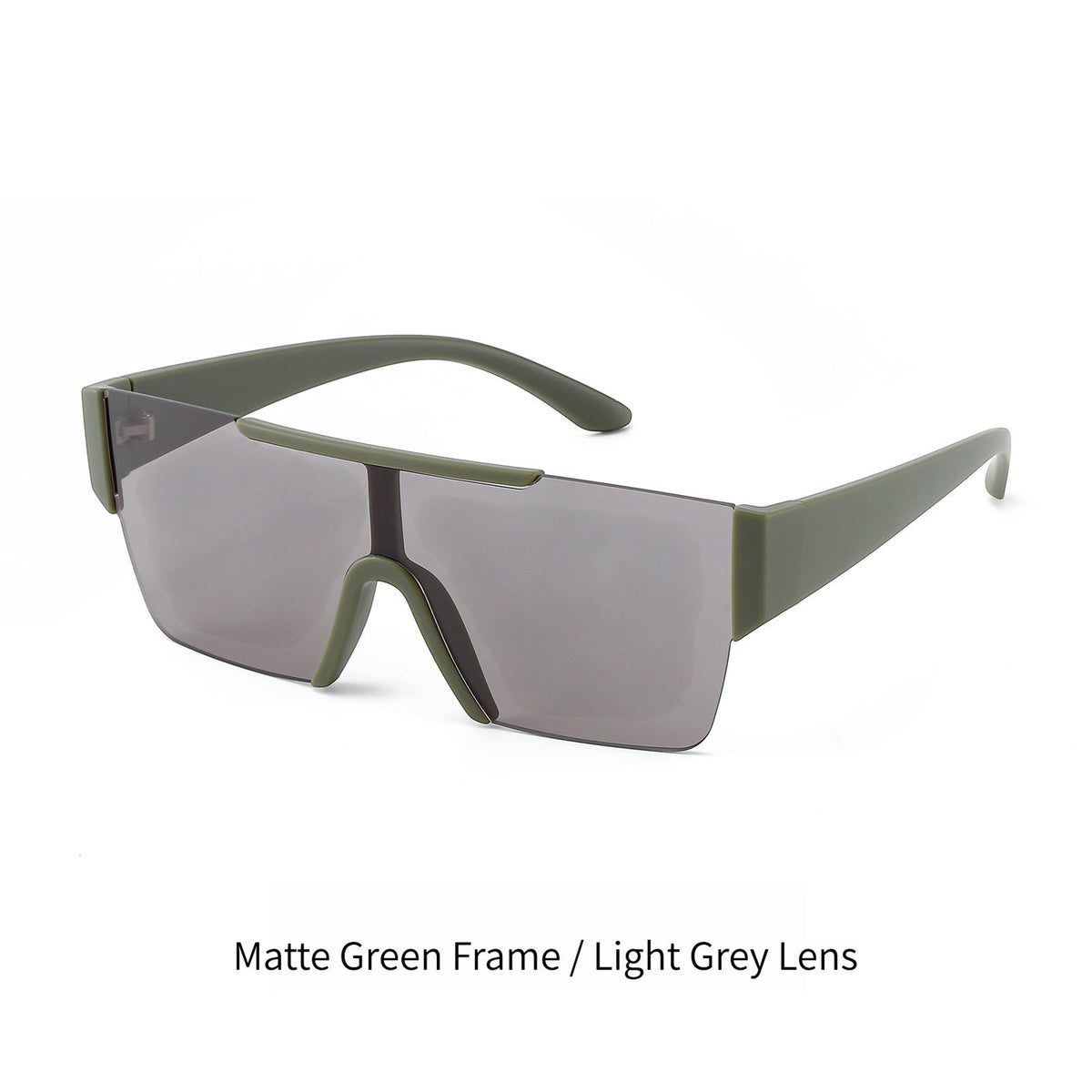 Matte olive green wrap-around shield sunglasses AvileDubee HB80385, light grey solid nylon polarized lenses impact-resistant TR90 frame for cycling outdoor sports