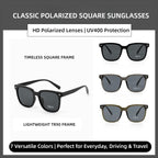 Feature banner of AvileDubee TR20416 multi-color square sunglasses collection, highlights lightweight TR90 frame, HD polarized UV400 lenses, 7 versatile colors for driving travel everyday use