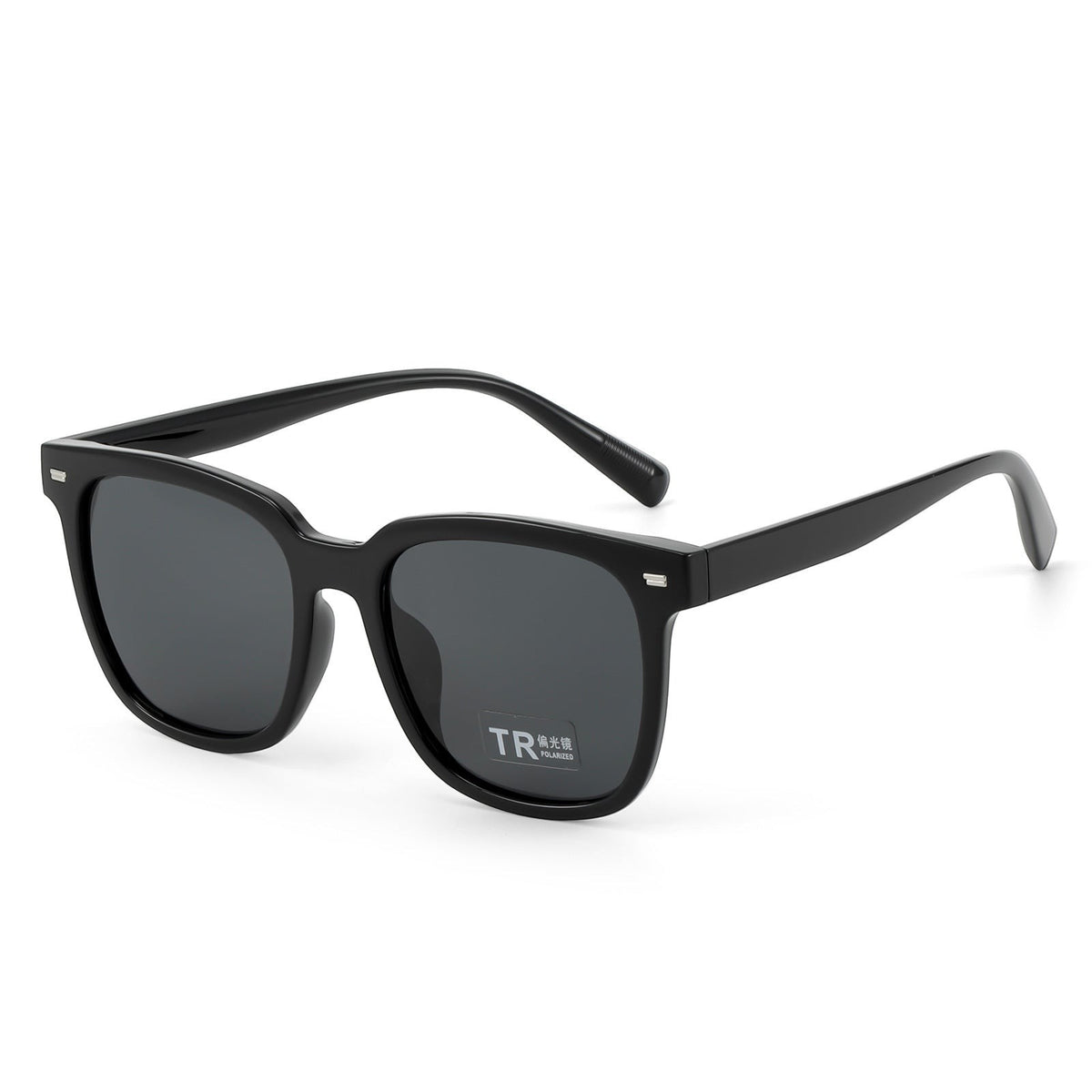 AvileDubee TR20416 lightweight TR90 square polarized sunglasses for men, glossy black full frame UV400 TAC lenses studio white background main product photo, ideal for driving daily casual wear