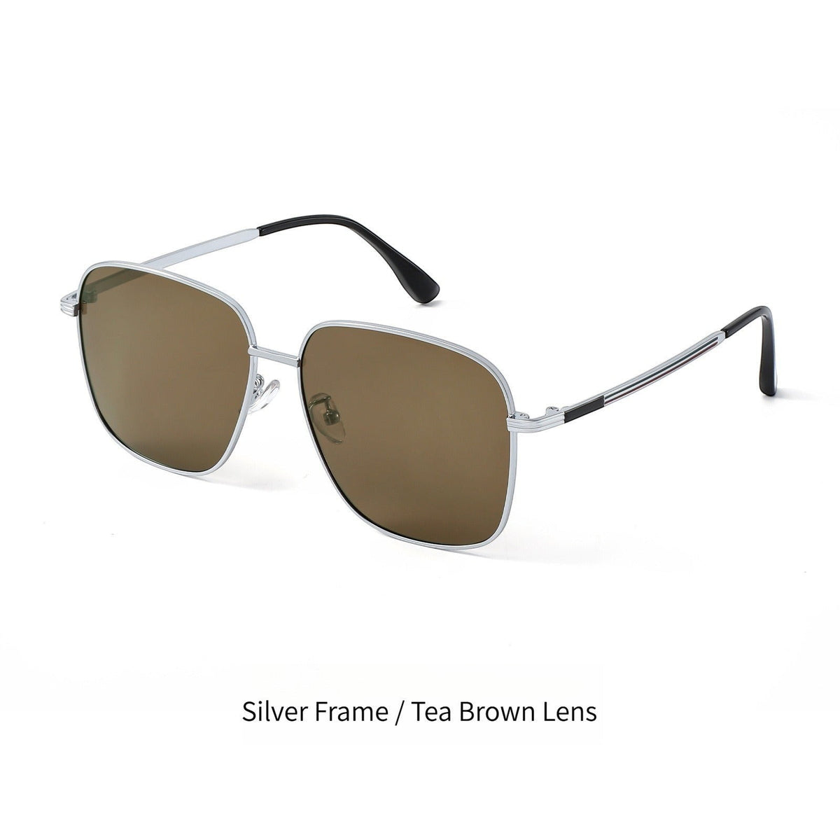 Vintage square TAC polarized driving sunglasses, silver metal frame with tea brown tint UV400 lenses men casual outdoor eyewear