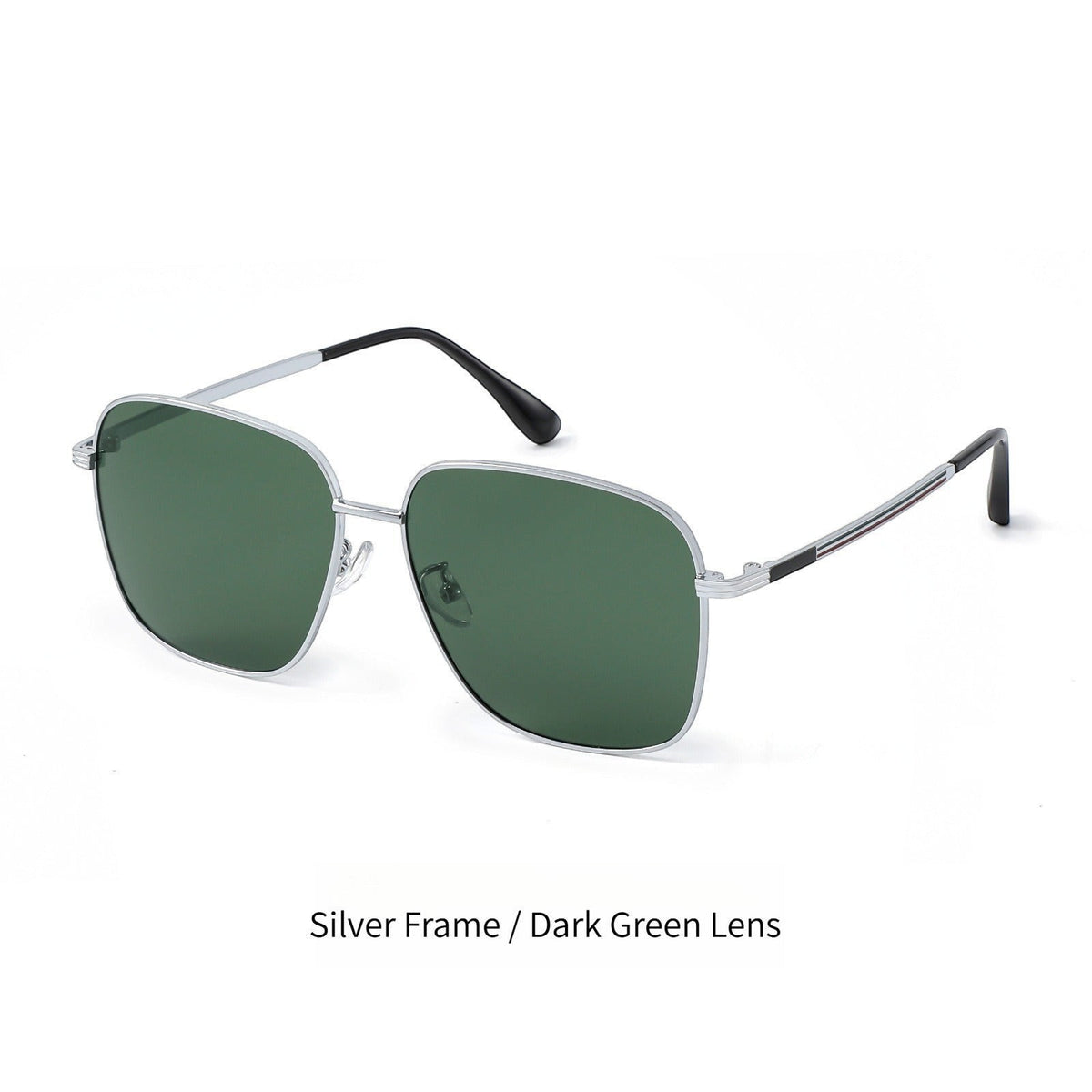 Retro square lightweight titanium polarized sunglasses, silver frame dark green UV400 lenses ideal for outdoor hiking and daily street wear