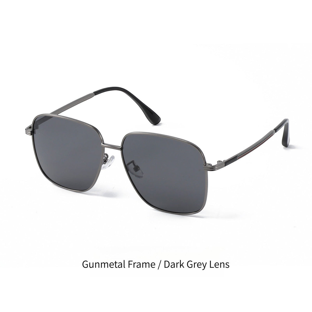Retro square titanium polarized sunglasses with gunmetal frame and dark grey polarized lenses, men driving business eyewear white background variant photo