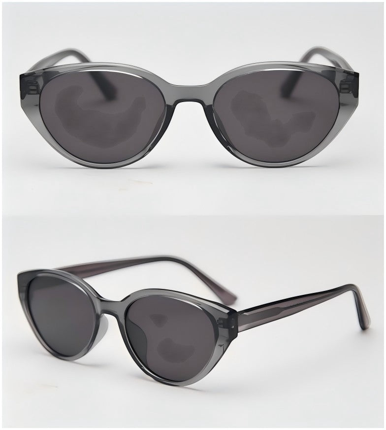 Clear smoke grey translucent frame cat eye sunglasses, dark grey polarized UV400 lenses women daily fashion eyewear variant