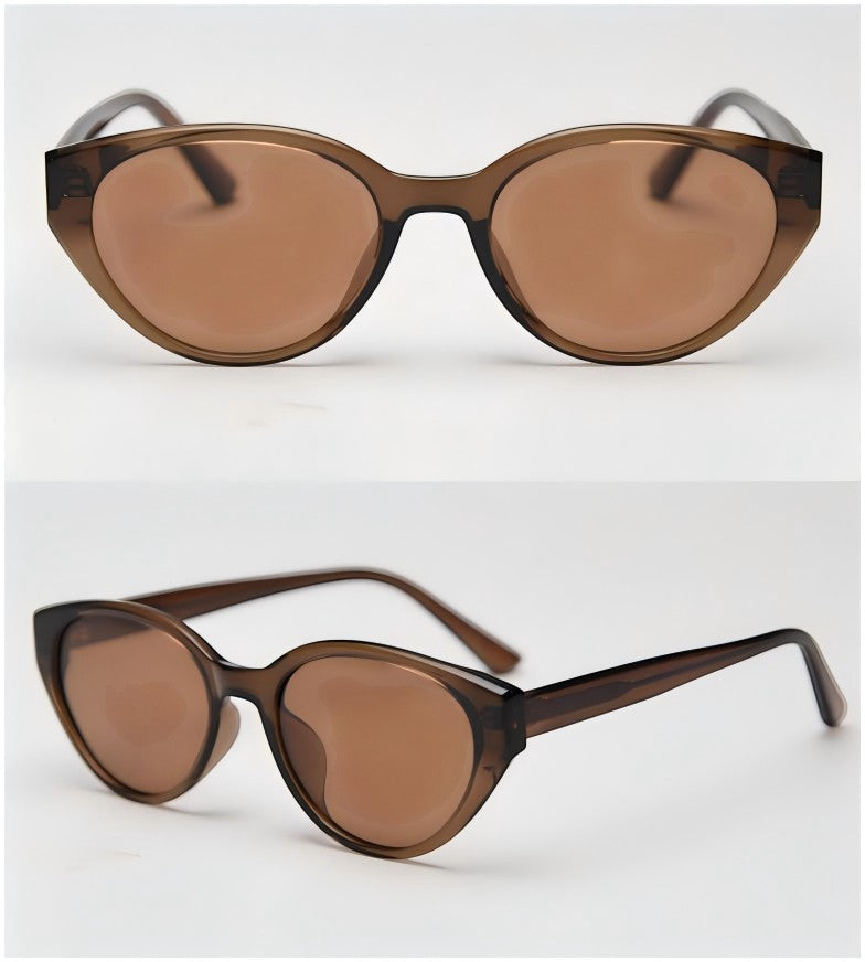 Warm brown translucent frame retro cat eye sunglasses with tea brown polarized lenses for women street & vacation wear